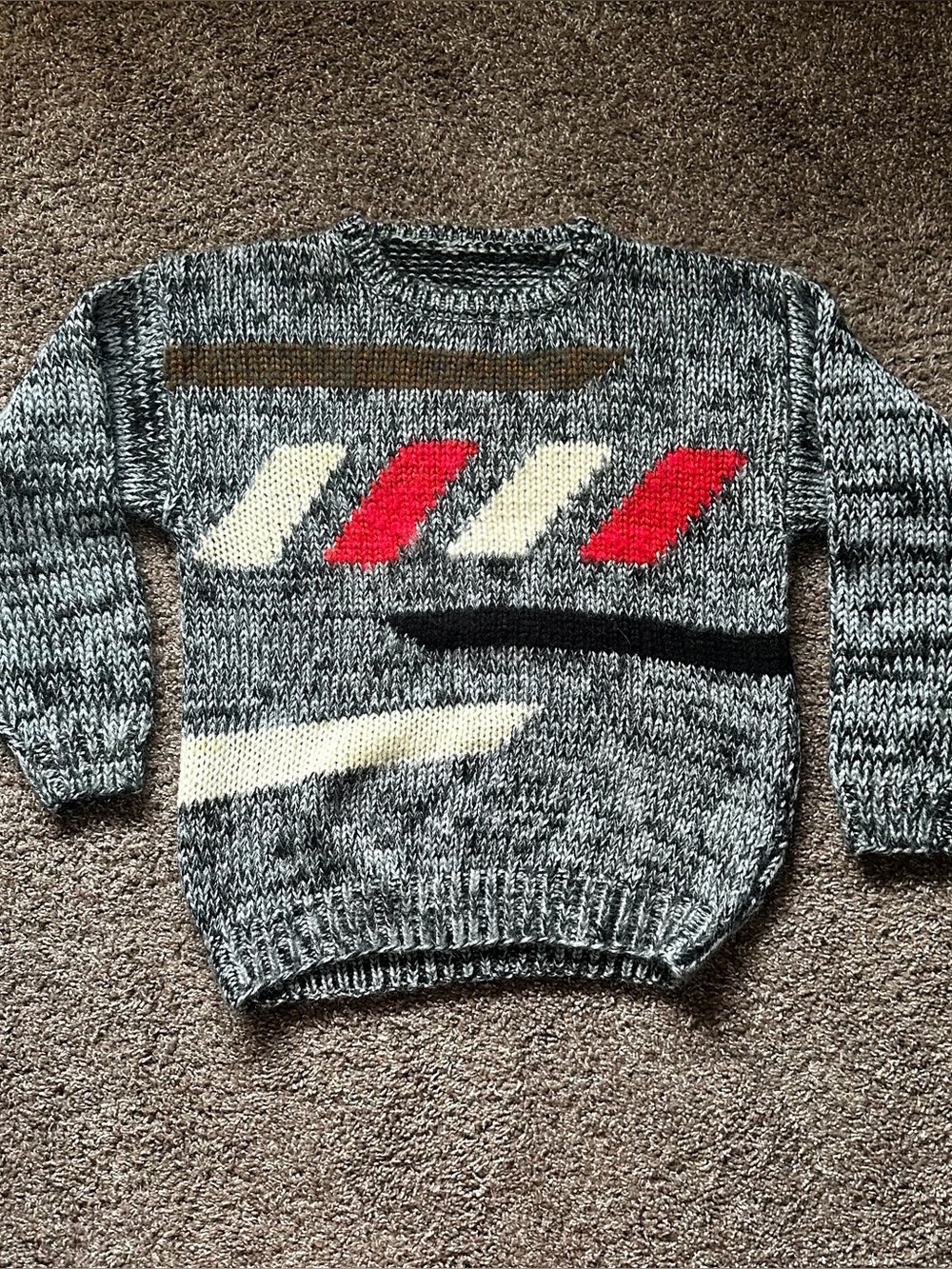 Vintage Handmade Abstract Geometric Chunky Sweater